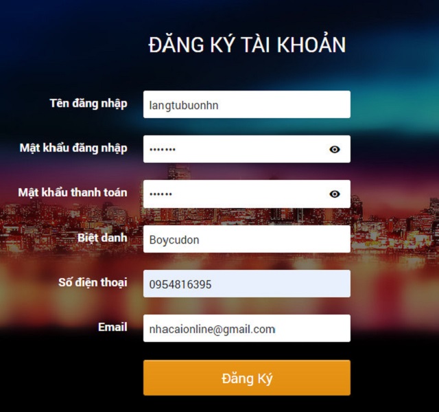 Biểu mẫu đăng ký tài khoản thành viên