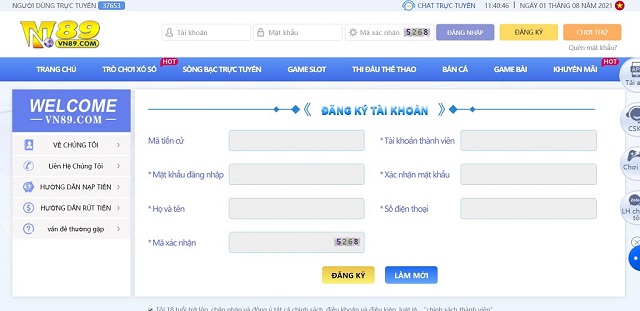 Điền thông tin vào biểu mẫu đăng ký