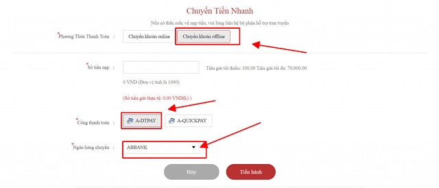 Nạp tiền tại nhà cái với nhiều phương thức