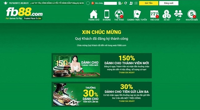 Thông báo đăng ký tài khoản FB88 thành công